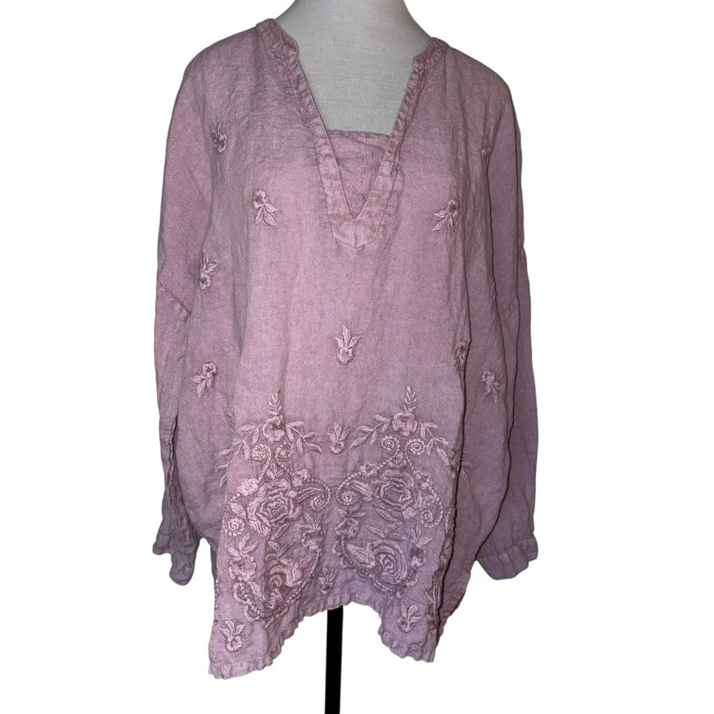 Coldwater Creek Embroidered Linen Tunic In Lavender Size PXL